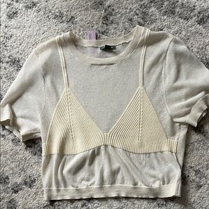 Wild Fable Two-Tone Beige and Cream Crop Top